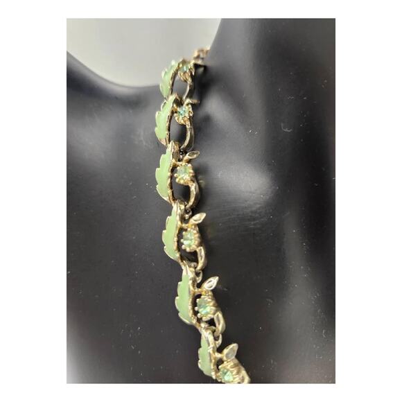 Vintage Mint Green Enamel and Crystal Choker Necklace, 1950s - Picture 7 of 11